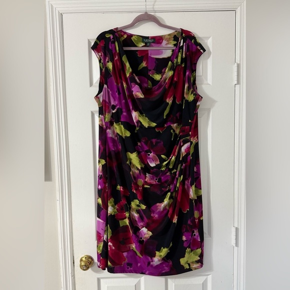 Ralph Lauren Colorful Floral Cowl Neck Sleeveless Stretch‎ Jersey Dress Size 22W - Picture 3 of 7